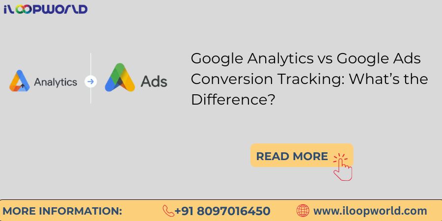 Banner illustration comparing Google Analytics conversion tracking with Google Ads tracking methods and benefits