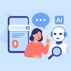 Voice search and conversational SEO optimization illustration