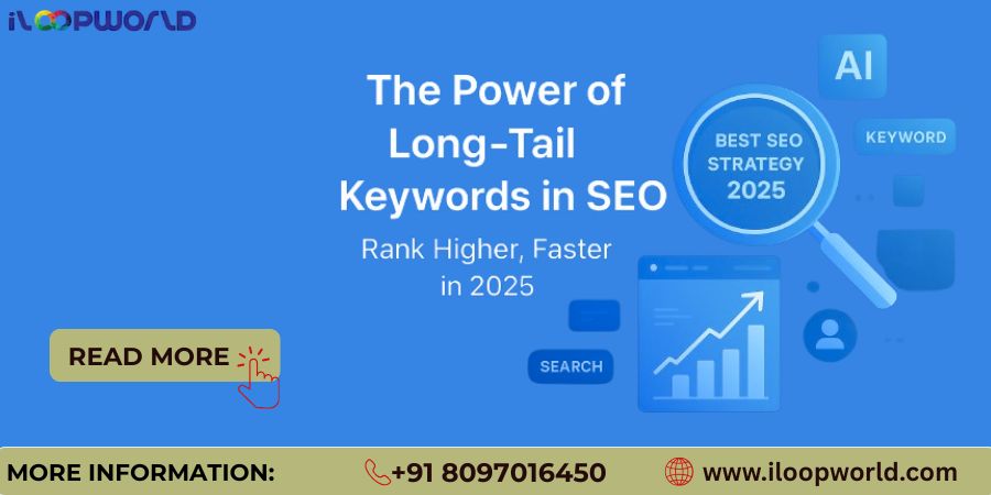 Long-tail keyword SEO strategy illustration showing AI search and website ranking improvement in 2025.